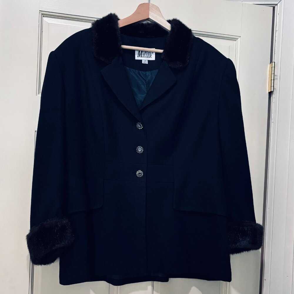 Black Suit with Fur Faux Collar & Cuffs by Morgan Miller - Size 18